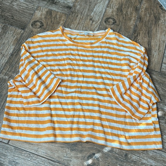 Frame Women's Boxy Crop Tee stripe organic linen orange large - Picture 3 of 6